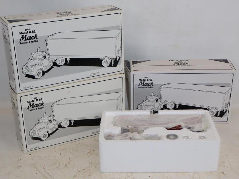 Group of 3 1960s Style Mac Truck and Trailer Die-Cast Trucks In Original Boxes: 13x8x4 Each