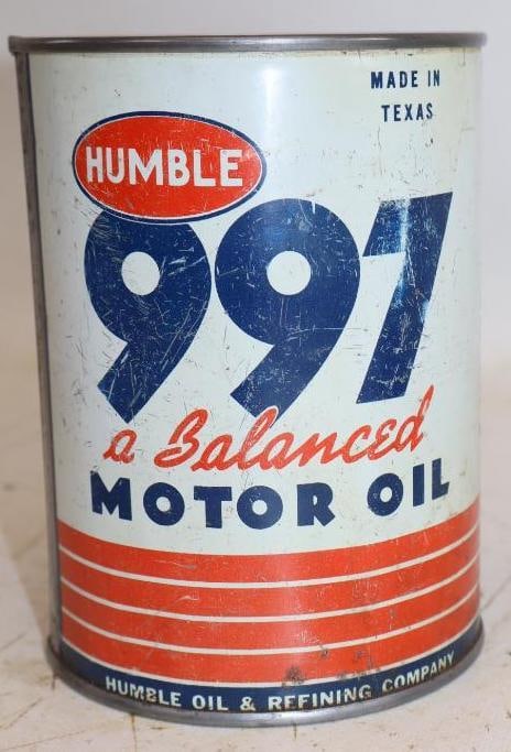 Humble 997 SAE 50 1qt Metal Oil Can: 32oz Empty Has Been Re Lidded "Top"