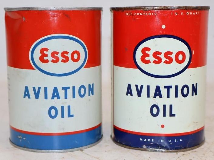 Group of 2 Different Esso Aviation 1qt Metal Oil Cans (1 of 2)