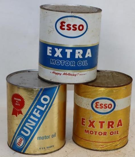 Group of 3 Esso 1 Gallon Composite Oil Cans: 6.5x6.5x8 Each Empty