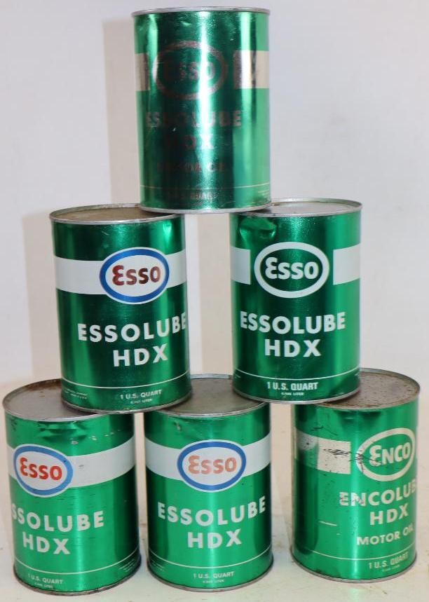 Group of 6 Esso HDX Essolube Metal 1 Quart Oil Cans (1 of 2)