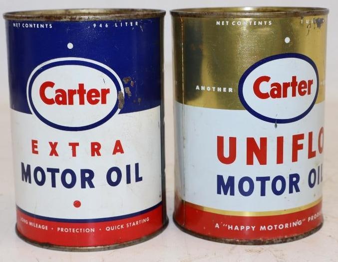 Group of 2 Carter Extra and Uniflo Metal 1 Quart Oil Cans (1 of 2)