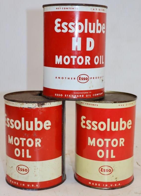 Group of 3 Esso, Essolube Metal 1 Quart Oil Cans (1 of 2)