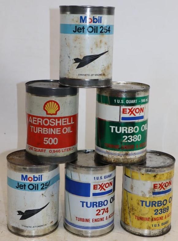 Group of 6 Mobil, Exxon, Shell Metal Aviation 1 Quart Oil Cans (1 of 2)