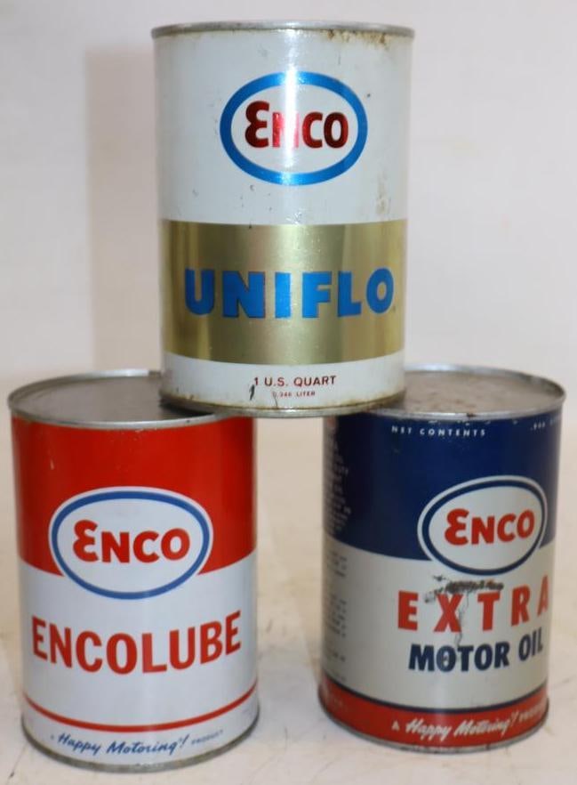 Group of 3 Different Metal Enco 1 Quart Oil Cans (1 of 2)