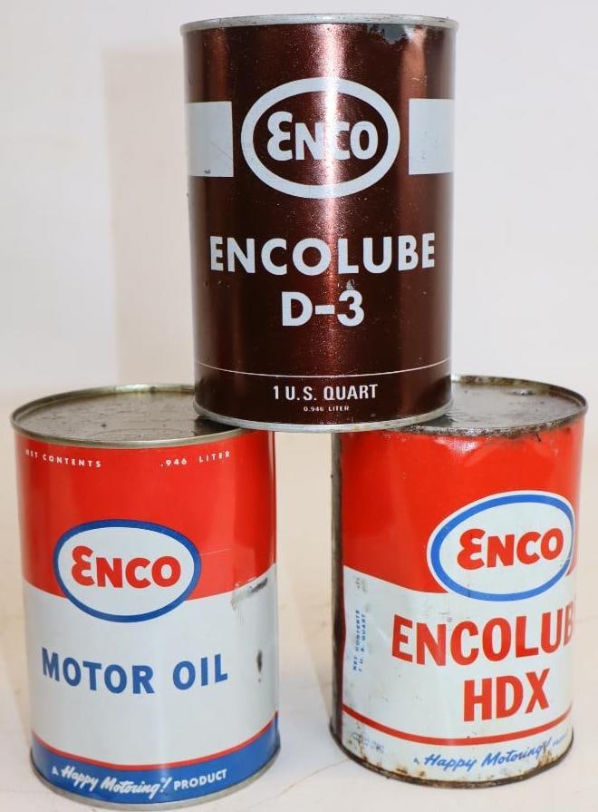 Group of 3 Different Metal Enco 1 Quart Oil Cans (1 of 2)