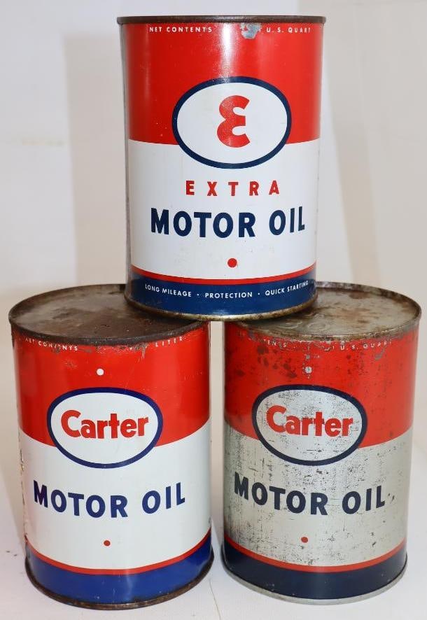 Group of 3 Different Metal Carter 1 Quart Oil Cans (1 of 2)