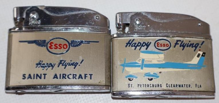 Group of 2 Different Esso Aviation Oil Advertising Refillable Lighters (1 of 2)