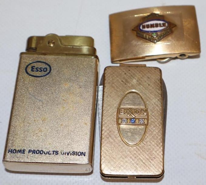 Group of 3 Esso, Exxon, and Humble Oil Advertising Refillable Lighters, Money Clip, and Belt Buckle (1 of 2)