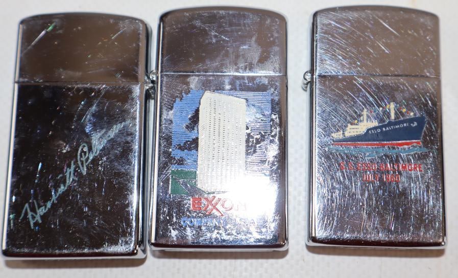 Group of 3 Esso and Exxon Zippo Advertising Refillable Lighters: 1.25" x 2.25" each