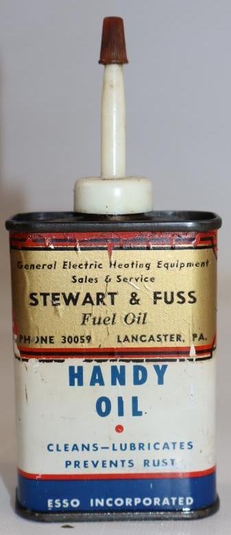 Esso Handy Oil Can with Stewart & Fuss Fuel Oil Advertising Label (1 of 2)