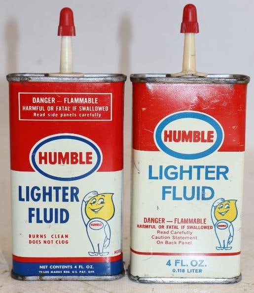 Group of 2 Humble Oil Cans Lighter Fluid Cans with Mr. Oil Drop (1 of 2)