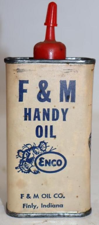 Enco F&M Handy Oil Can with Tiger and Mr. Oil Drop: 4 ounce size, paper label