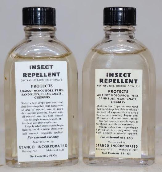 Group of 2 Stanco Insect Repellent Glass Bottles with Paper Labels: 2 oz each