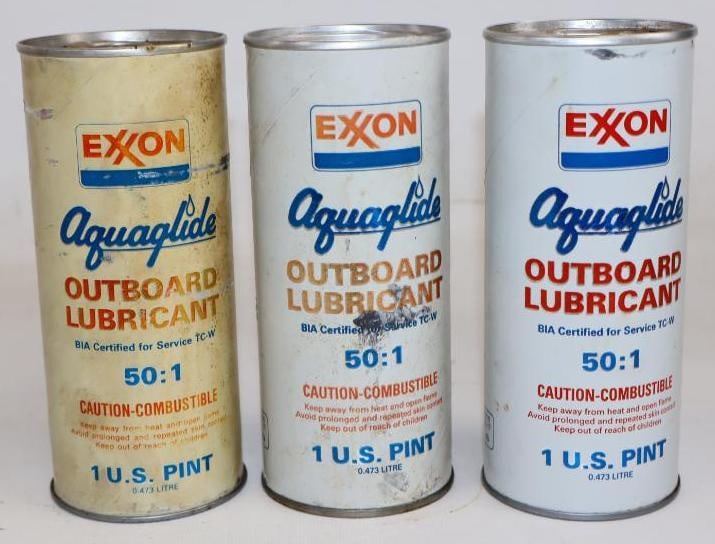 Group of 3 Exxon Aquaglide Composite Outboard 1 Pint Oil Cans (1 of 2)