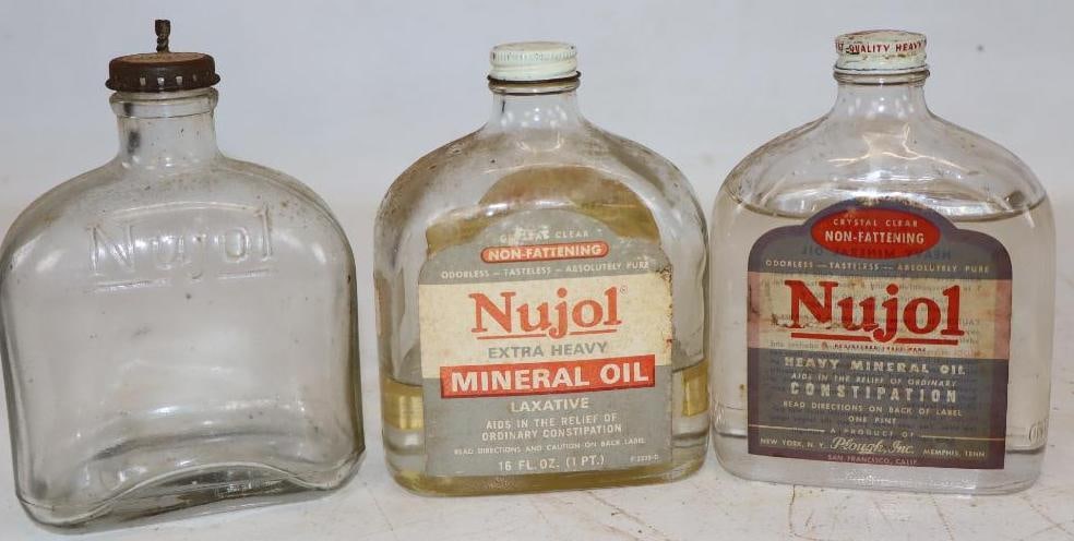 Group of 3 Nujol Mineral Oil Glass Pint Bottles: 16 oz each