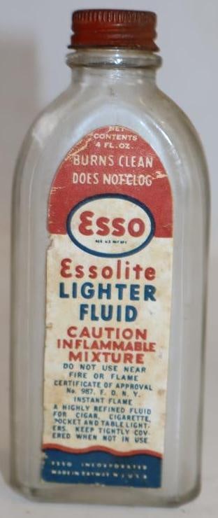 Esso Esso-Lite Lighter Fluid Bottle with Paper Label: 4oz, empty