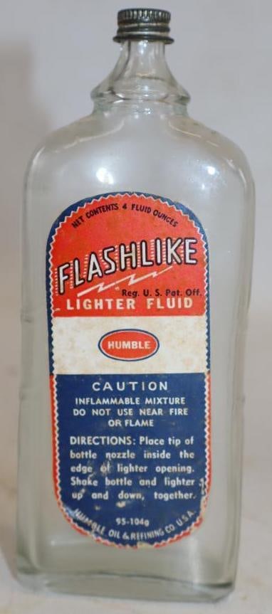 Humble Flashlike Lighter Fluid Glass Bottle with Paper Label: 4oz, empty