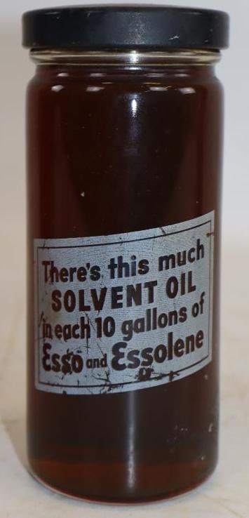 Esso and Essolene Oil Solvent Additive Glass Bottle: 2.25" x 2.25" x 5.5"
