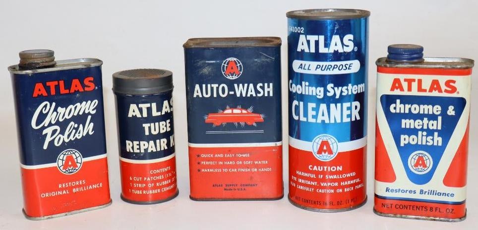 Group of 5 Atlas Car Care Products Cans (1 of 2)