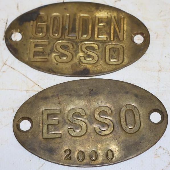 Group of 2 Esso and Esso Golden Brass Gasoline Tags: 4" x 2.25" each