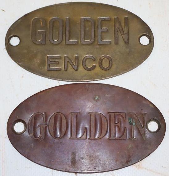 Group of 2 Enco and Esso Golden Brass Gasoline Tags: 4" x 2.25" each
