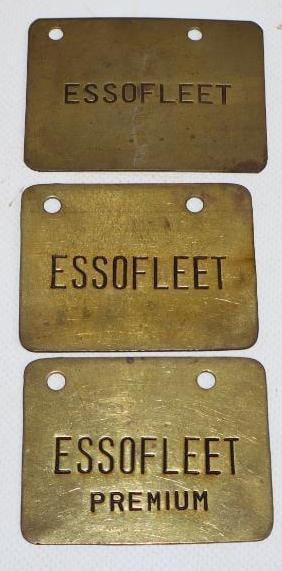 Group of 3 Esso-Fleet Brass Gasoline Tags: 2.5" x 2" each