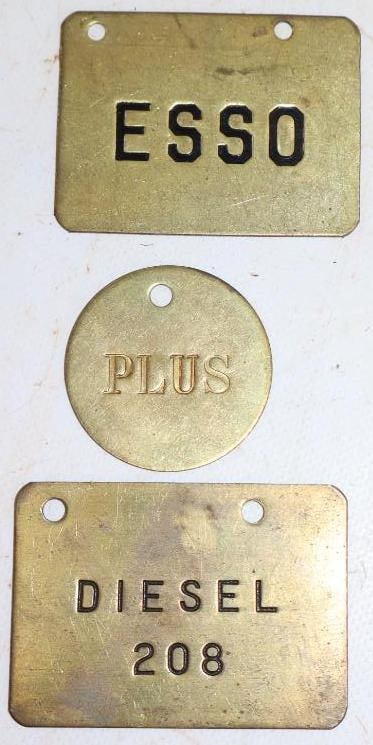 Group of 3 Esso Plus and Diesel Brass Fuel Tags (1 of 2)