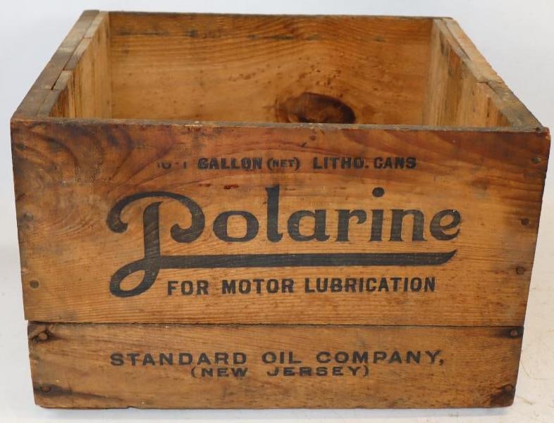 Standard of New Jersey Polarine 10 1 Gallon Litho Oil Can Wooden Shipping Crate: 17.25" x 11.5" x 18"