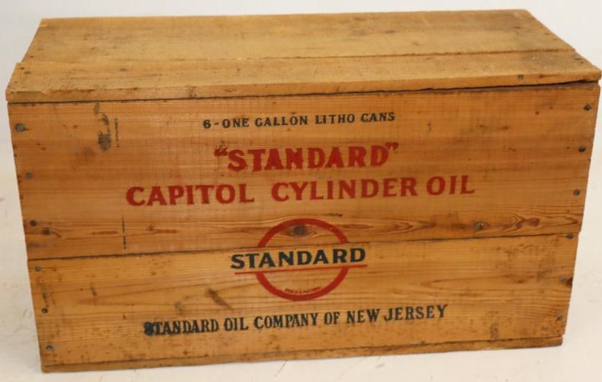 Standard of New Jersey Capital Cylinder 6 1 Gallon Litho Oil Can Wooden Shipping Crate: 12" x 9" x 22"