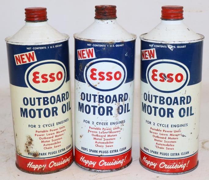 Group of 3 New Esso Outboard Conetop 1 Quart Oil Cans (1 of 2)