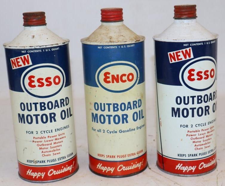 Group of 3 Esso and Enco Conetop Outboard 1 Quart Oil Cans (1 of 2)