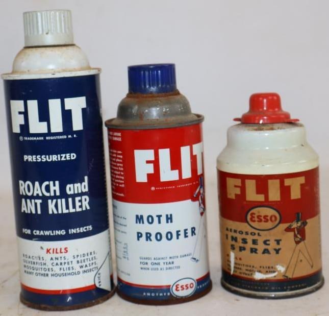 Group of 3 Different Flit Insect, Moth and Roach Spray Cans (1 of 2)