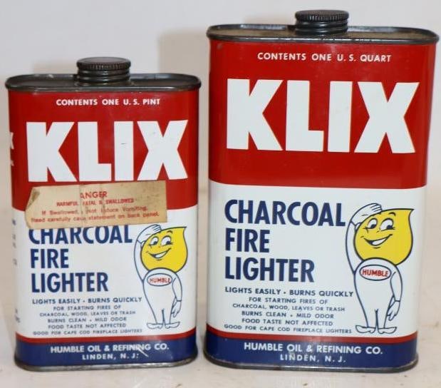 Group of 2 Humble Klix Quart and Pint Charcoal Lighter Fluid Cans with Mr. Oil Drop (1 of 2)