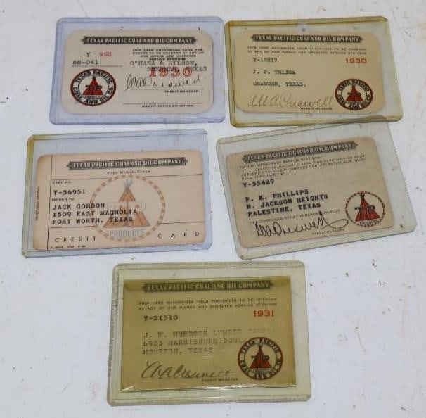 Group of 5 Texas Specific Coal and Oil Company Paper Company Identification Cards: largest 3.5" x 2.25"