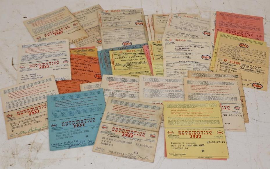Group of 34 Esso 1930's & 1940's National Paper Credit Cards: largest 3.75" x 4.25"