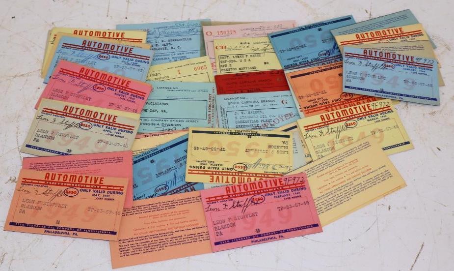 Group of 50 1940's Esso National Paper Credit Cards: 4.25" x 3.75"
