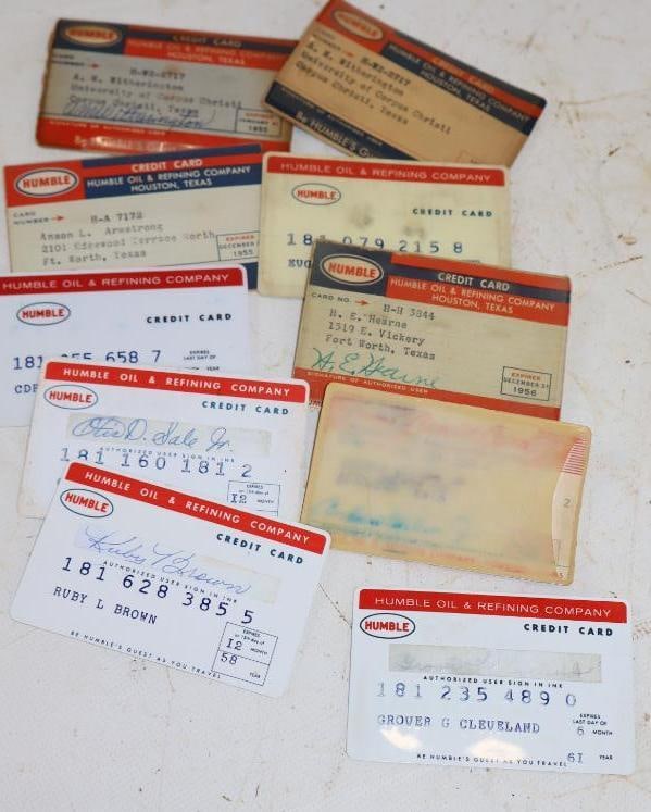 Group of 10 Plastic and Paper Humble Oil Credit Cards: 3.5" x 2" each