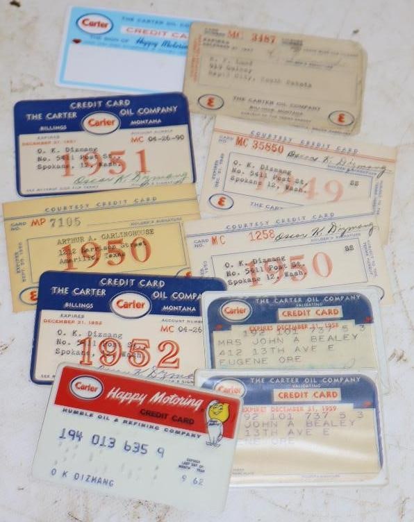 Group of 10 Carter Oil Plastic and Paper Credit Cards: 3.5" x 2" each