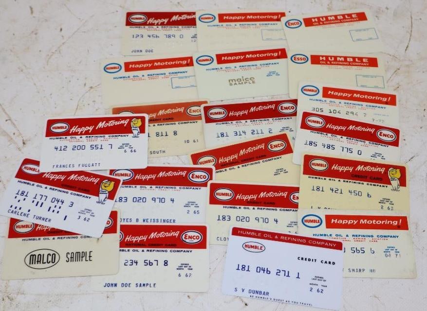 Group of 20 Enco, Humble, and Esso Plastic Gas Station Credit Cards (1 of 4)