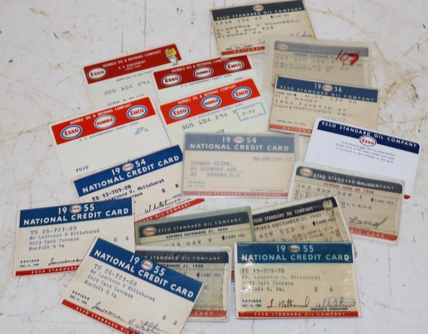 Group of 17 Paper and Plastic Esso Gas Station Credit Cards: 3.25" x 2" each
