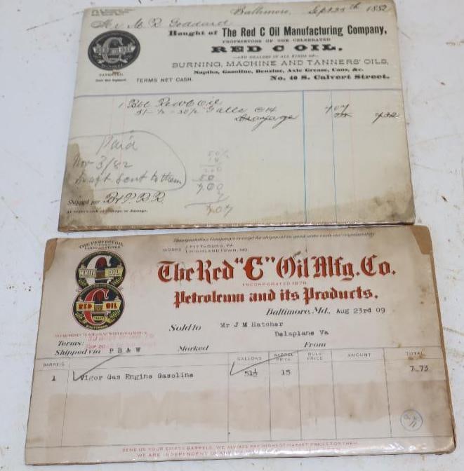Group of 2 The Red C Oil Company 1882 & 1909 Receipts (1 of 3)