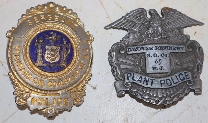Group of 2 Standard Oil Company Enjay Police Pin Back Badges (1 of 2)