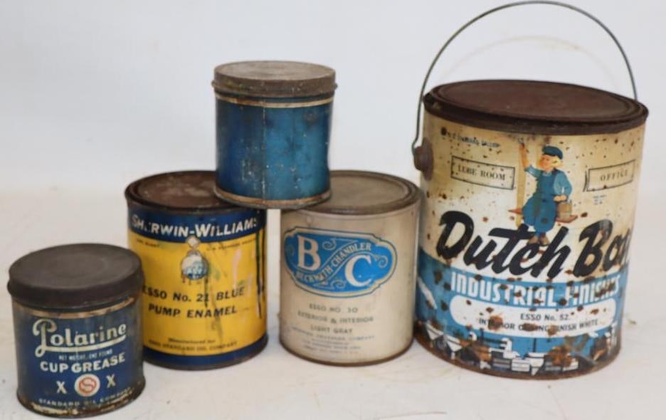 Group of 5 Standard Oil and Esso Paint Cans and Polarine 1lb Grease Cans (1 of 2)