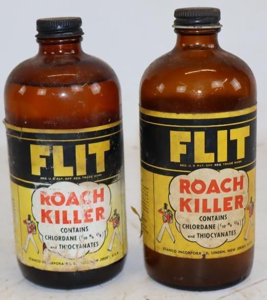 Group of 2 Standard of NJ Flit Pint Glass Bottles with Paper Labels: 16oz each