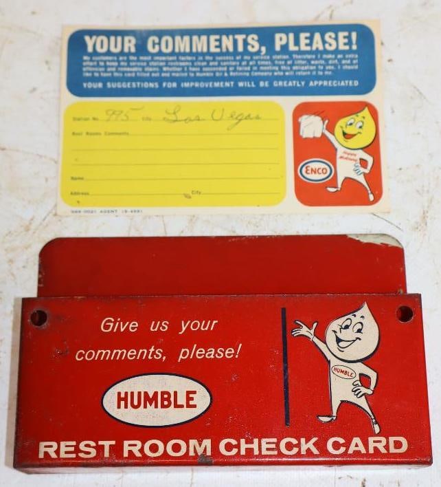 Humble Oil Restroom Check Card Holder with Mr. Oil Drop: 6" x 3.75" x 1"