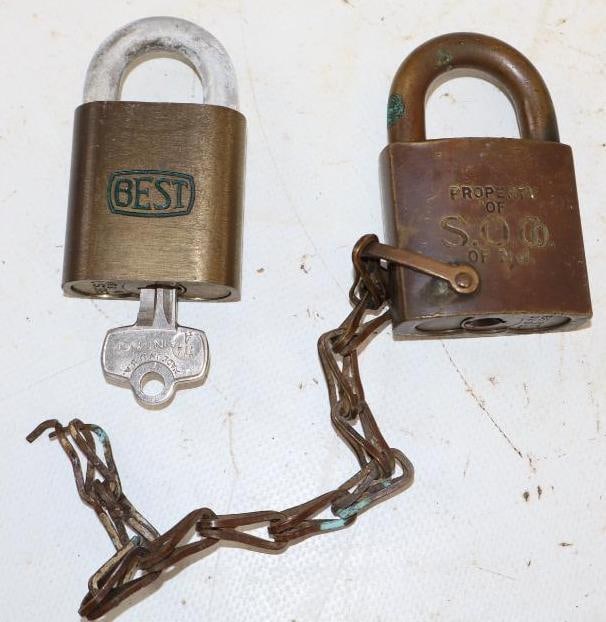 Group of 2 Esso and Standard Oil of NJ Brass Locks: 1.75" x 2.75" is the largest, one has key
