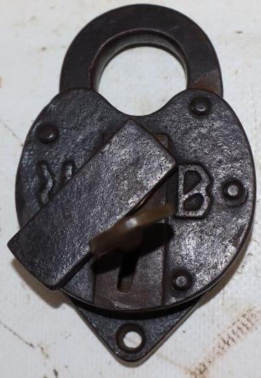 Standard Oil Wilson Bohannan Heart Shaped Brass Lock: 2.25" x 3.5" with key
