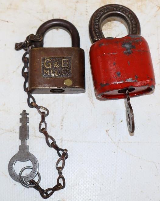 Group of 2 Gilbert & Barker and JHW Climax Co Brass and Steel Gas Pump Locks (1 of 2)