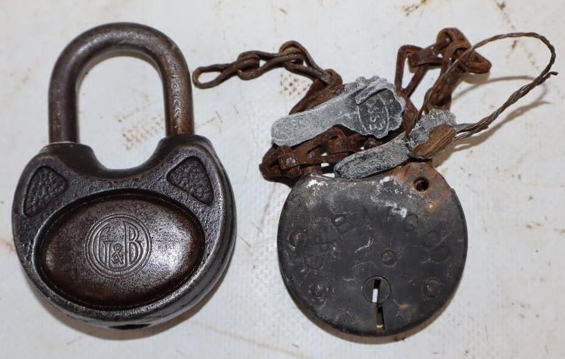 Group of 2 Gilbert & Barker Steel Gas Pump Steel Locks (1 of 2)